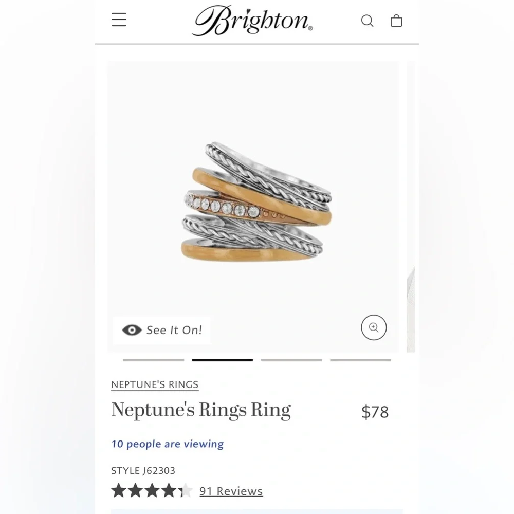 Brighton Neptune's Rings Ring Woman’s Silver/Gold Plated Size: 9 (J72) - Picture 2 of 8